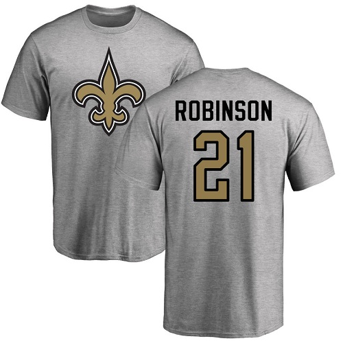 Men New Orleans Saints Ash Patrick Robinson Name and Number Logo NFL Football #21 T Shirt